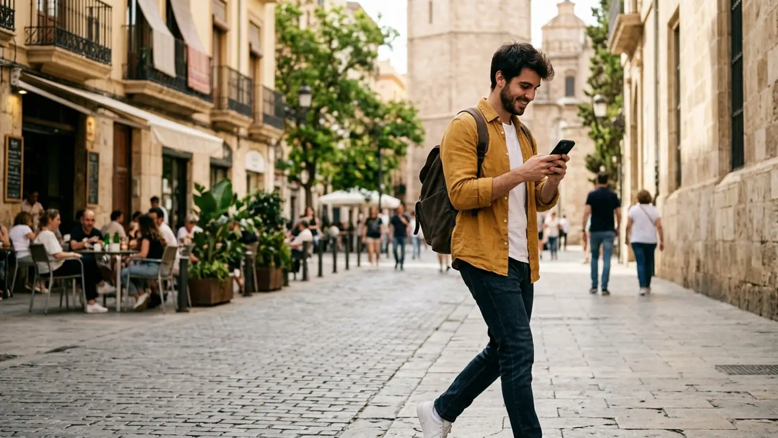 Persona usando la app móvil de bet365 desde su smartphone para gestionar apuestas y cuenta