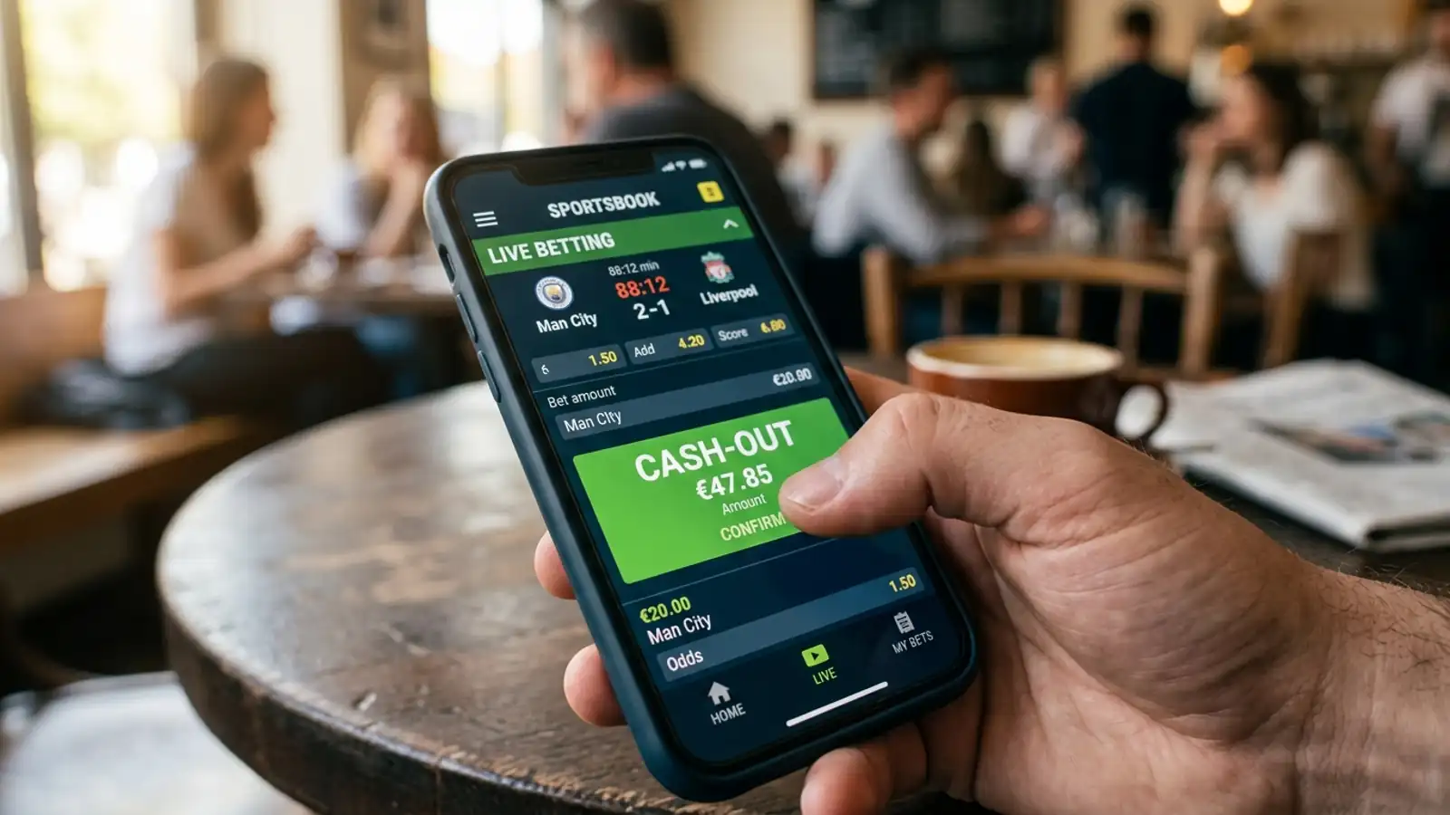 Pantalla con una apuesta de bet365 mostrando el valor de Cash Out en tiempo real