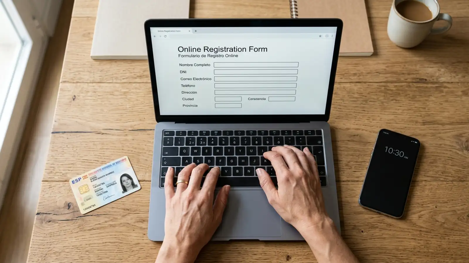 Persona rellenando el formulario de registro de bet365 con su DNI al lado del teclado