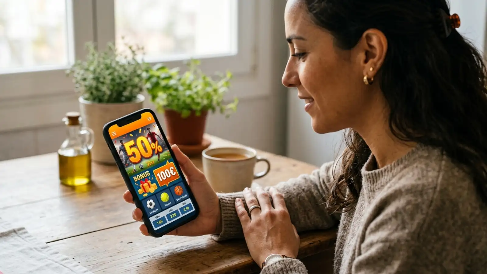 Usuario revisando los términos y condiciones de una promoción de apuestas deportivas en un portátil