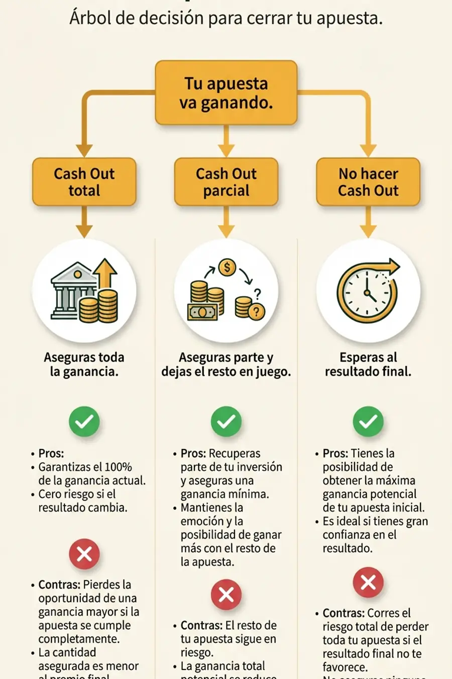 Infografía: Cash Out parcial vs total — árbol de decisión
